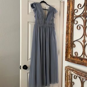 Dusty Blue Bridesmaid plunging neckline